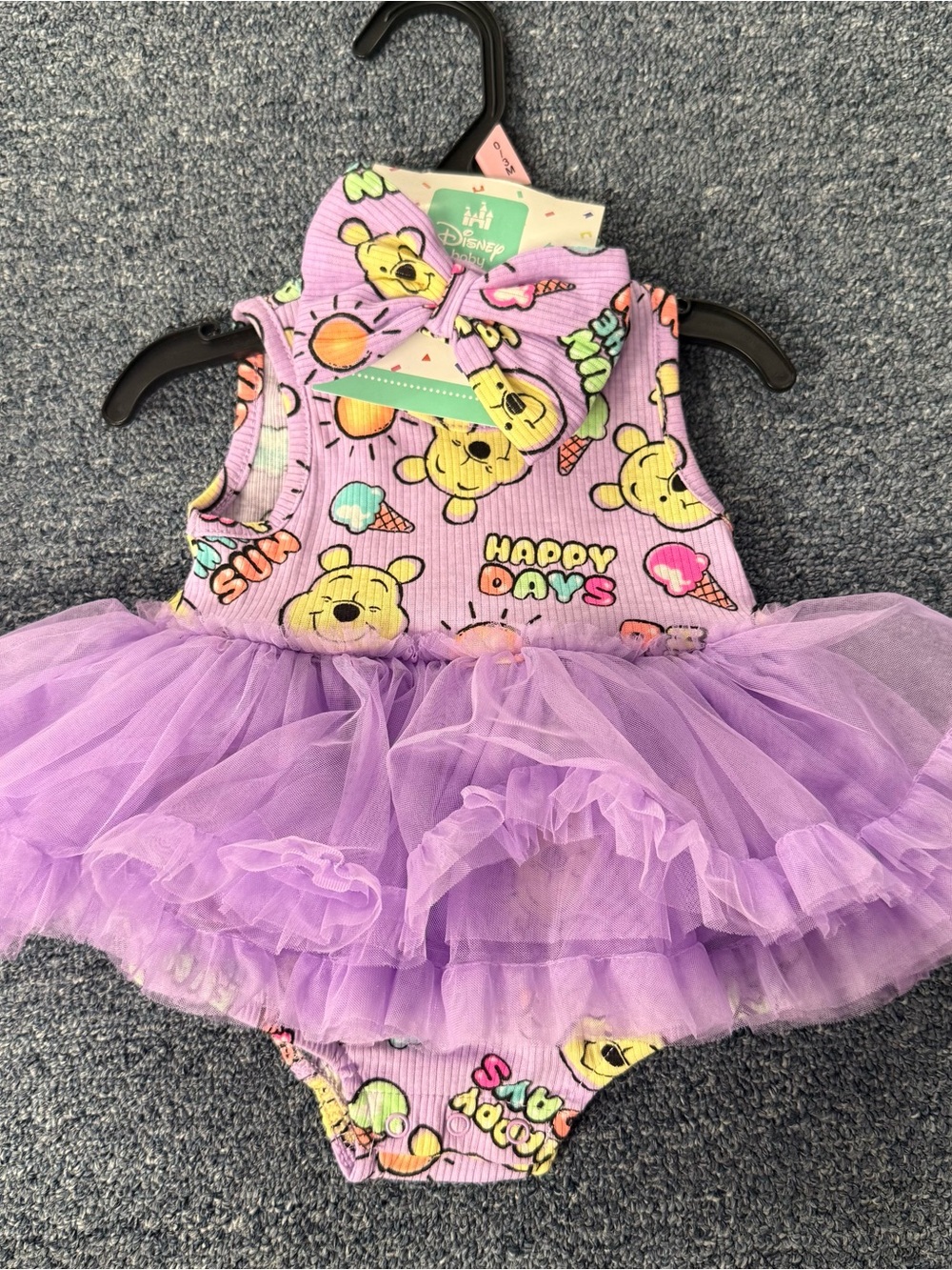 Disney Winnie The Pooh Baby Girls Onesie Tutu With Bow NWT SIZE 0-3 months
